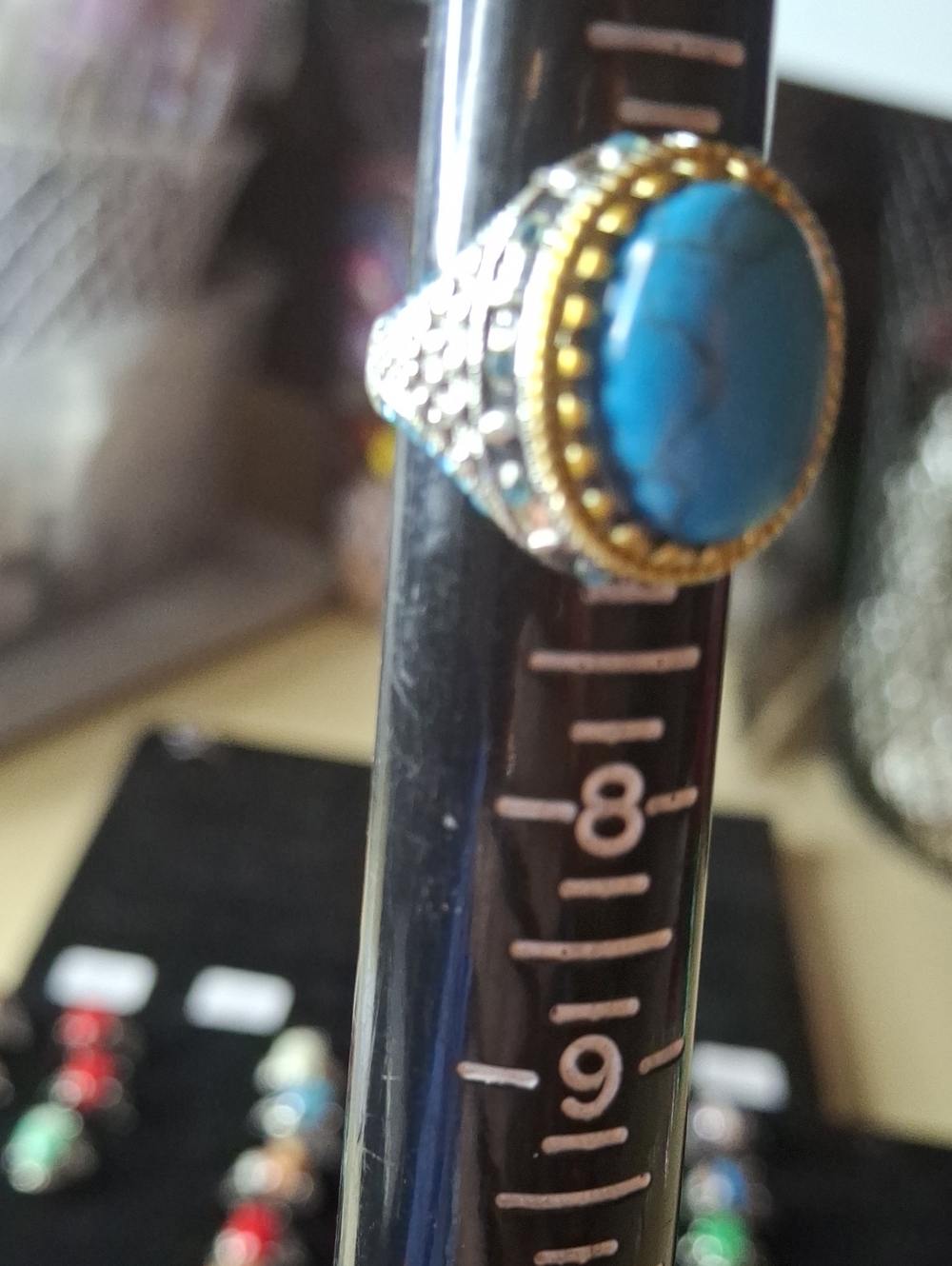 Turquoise Stone Silver-Tone R Sz 6.5 Ring New
